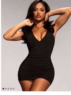 TA3 Black Plungey Dress Swimwear/Sexy Dress New Medium regular long